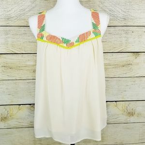 GB sleeveless flowy Ivory top semi sheer lined